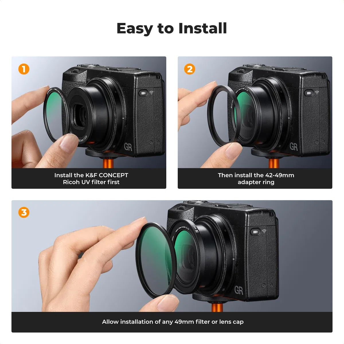 K&F CONCEPT Set Filtri Compatibile con Ricoh GR Serie con Filtro Black Mist 1/4 + Filtro UV + Anello Adattatore 42-49mm, Compatibile con Ricoh GR IV GR II GR III GR IIIx HDF