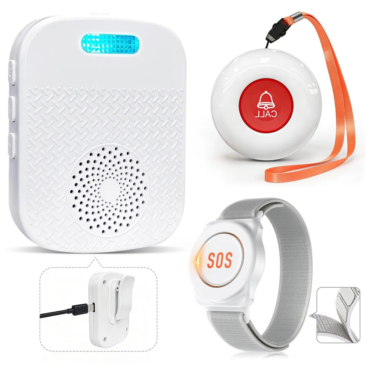 Pulsante di emergenza per anziani Sistema di telesoccorso interno Bracciale di emergenza per anziani Ricevitore ricaricabile Allarme SOS (Ricevitore*1 + Braccialetto*1 + Trasmettitore*1)