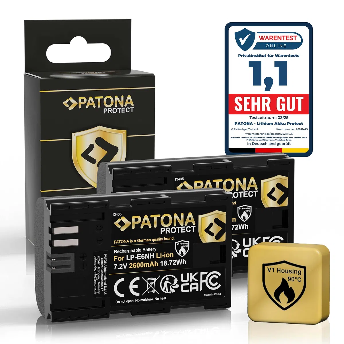 PATONA 2x Protect Batteria LP-E6NH 2600mAh – ricambio per Canon LP-E6 LP-E6N LP-E6NH – compatibile con EOS R5 R6 R6II R7 5D III/IV 6D 7D 90D – sensore NTC e guscio V1 ignifugo