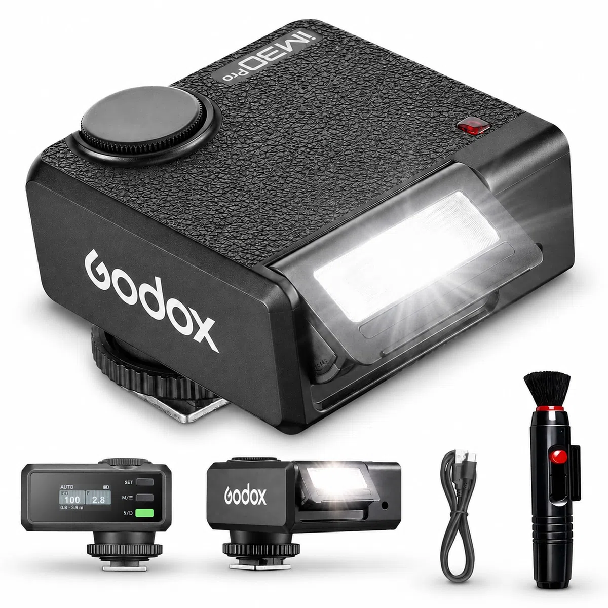 Godox iM30Pro iM30 Pro Mini Flash per Fotocamera, GN15 Flash Godox, AUTO e M, 550 Scatti, 1,5s, USB-C, Slitta a Contatto Singolo per Sony Canon Nikon Fujifilm Olympus Ricoh Leica Panasonic Pentax