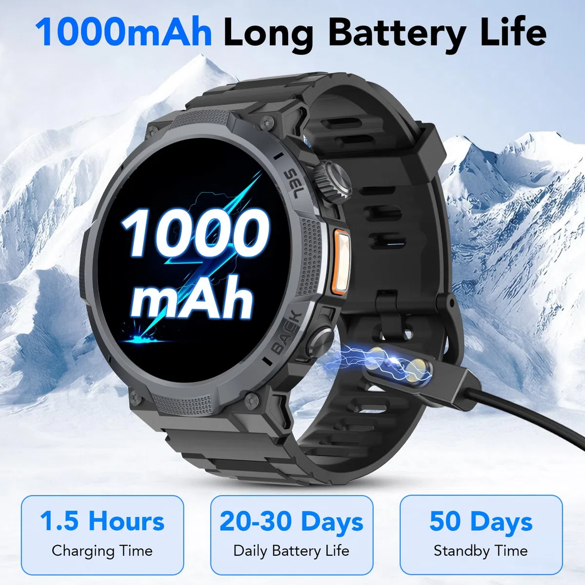 TIMU Orologio Smartwatch Uomo, Schermo AMOLED 1,53, Autonomia 30 Giorni, Orologio Militare Uomo Chiamate Bluetooth, Monitoraggio Frequenza Cardiaca/Sonno, Impermeabile IP68, 110 Modalità Sportive