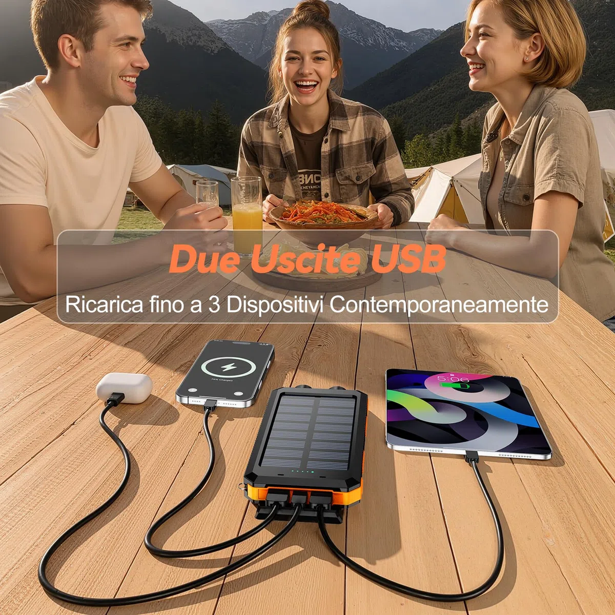 Vikeri Powerbank Solare da 26800 mAh, Power Bank Solare Impermeabile, Porta USB-C per Ricarica Rapida, con 4 uscite, per Smartphone, Tablet, ecc. (Arancione intenso)