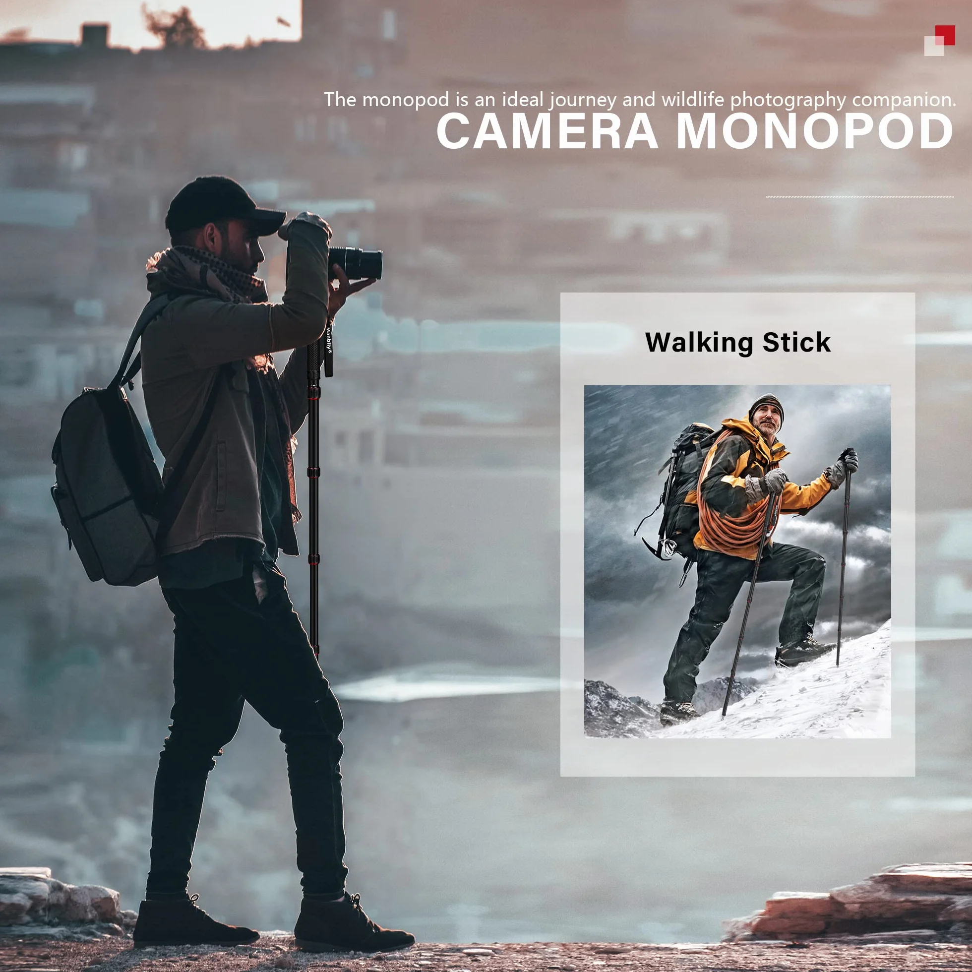 Manbily Monopiede in Alluminio per Fotocamera Bastone da Passeggio Maniglia Monopiede da Viaggio, 40-168cm, 6 Sezioni, Portatile Compatto Leggero per DSLR Fotocamera Videocamera Telefono Cellulare