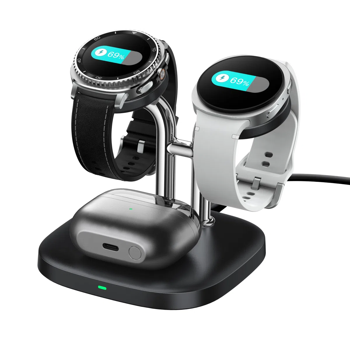 SwanScout 704S Dual Caricabatterie Wireless per Samsung Watch, Ricarica Wireless per Galaxy Watch 8/8 Classic/Ultra/7/6/6 Classic/5 Pro/5/4 Classic/3, Galaxy Buds 3 Pro/3/2 Pro/Buds+