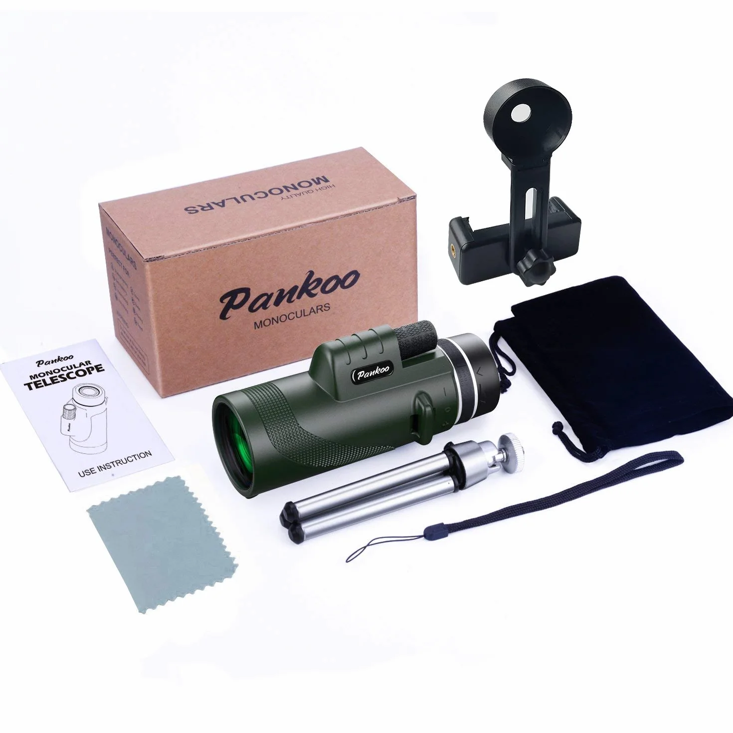 Pankoo 60x40 HD Telescopio monoculare ad alta potenza per adulti con treppiede e adattatore per smartphone - Ideale per birdwatching, escursionismo, viaggi, concerti - Prisma BAK4, colori chiari