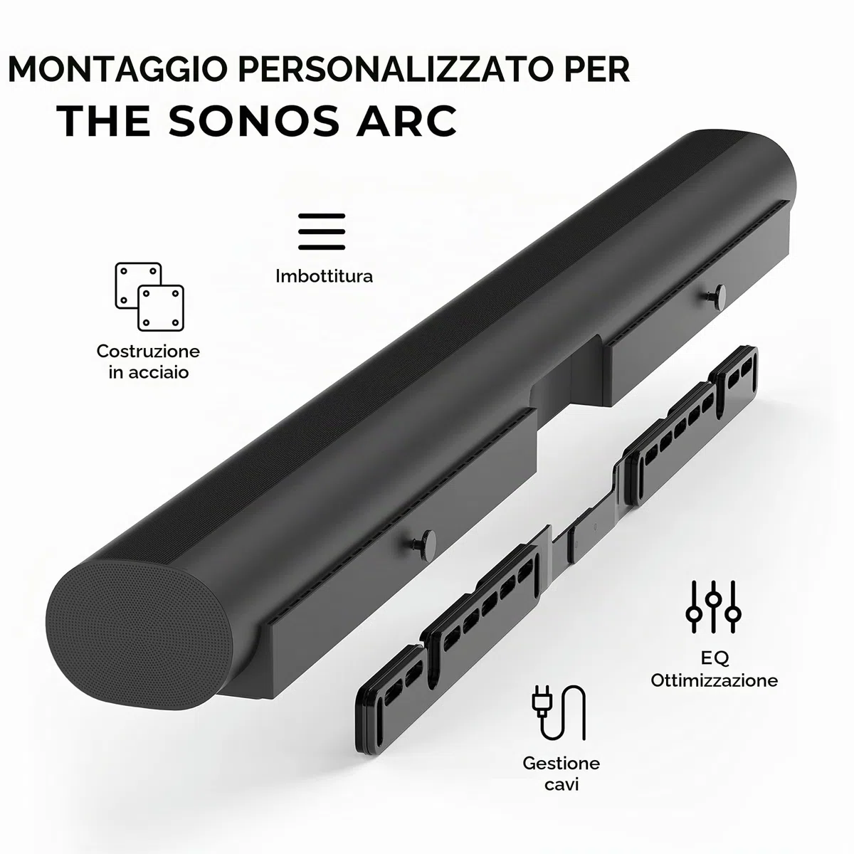 HumanCentric Supporto Compatibile con Sonos Arc Sound Bar (Nero) - Staffa di Montaggio Stile Galleggiante per Montaggio a Parete Sotto la TV