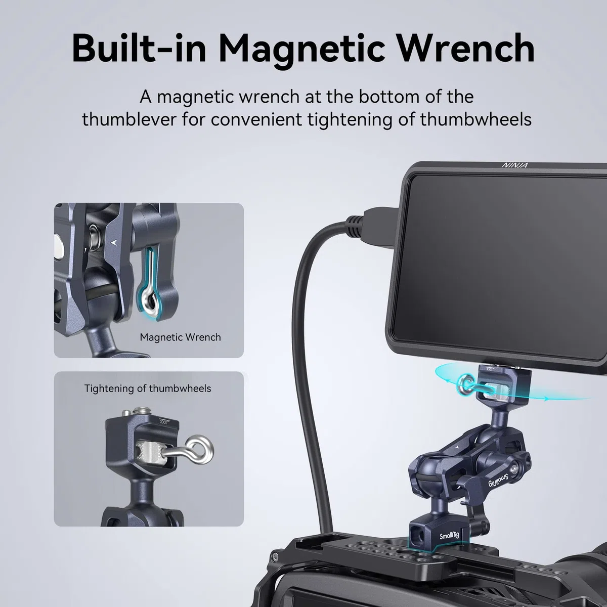 SMALLRIG Braccio Magico con Doppia Testa a Sfera con Vite da 1/4"-20 e Morsetto NATO, Carico Massimo 13,23 Libbre/6 kg, Solo 91 g, Realizzato in Lega di Alluminio e Acciaio Inossidabile - 3875