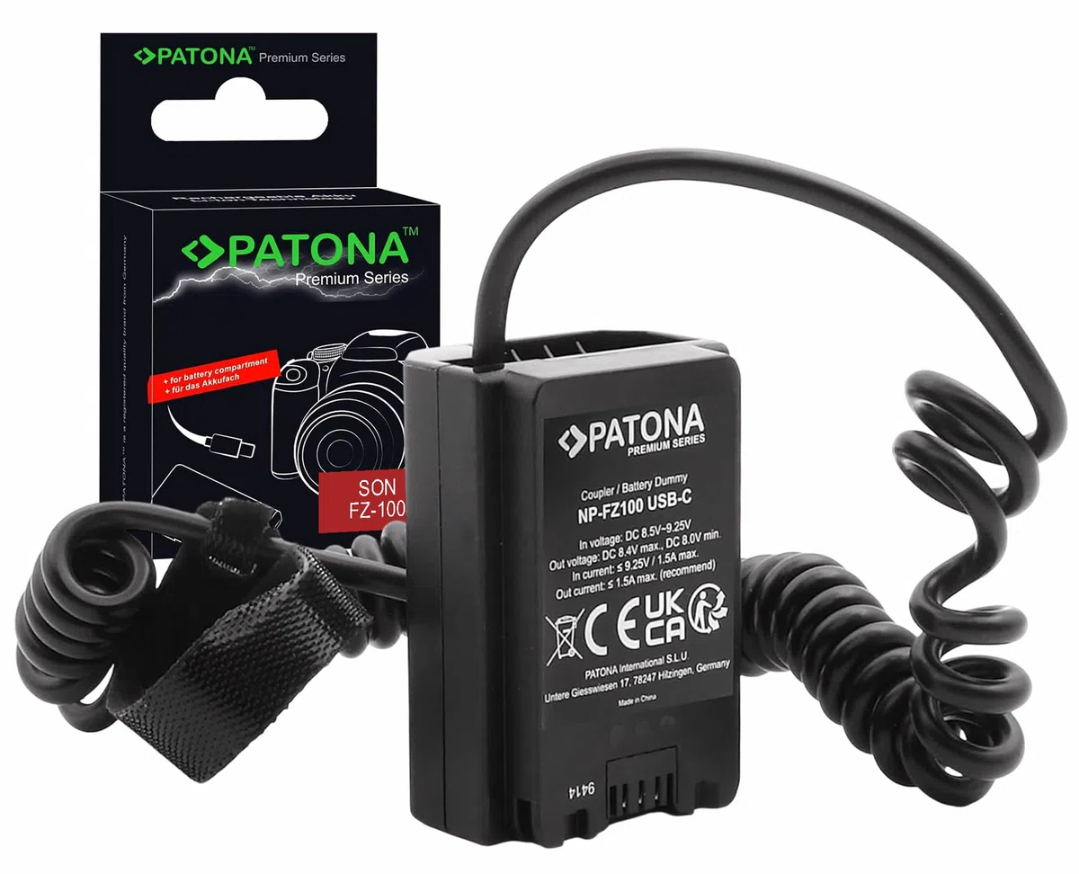 PATONA NP-FZ100 - Adattatore di alimentazione USB-C a corrente continua per Sony Alpha A7 III IV, A7R III IV, A7C, A9, A1, FX3, A6600 A6700, invece di batteria tramite USB-C