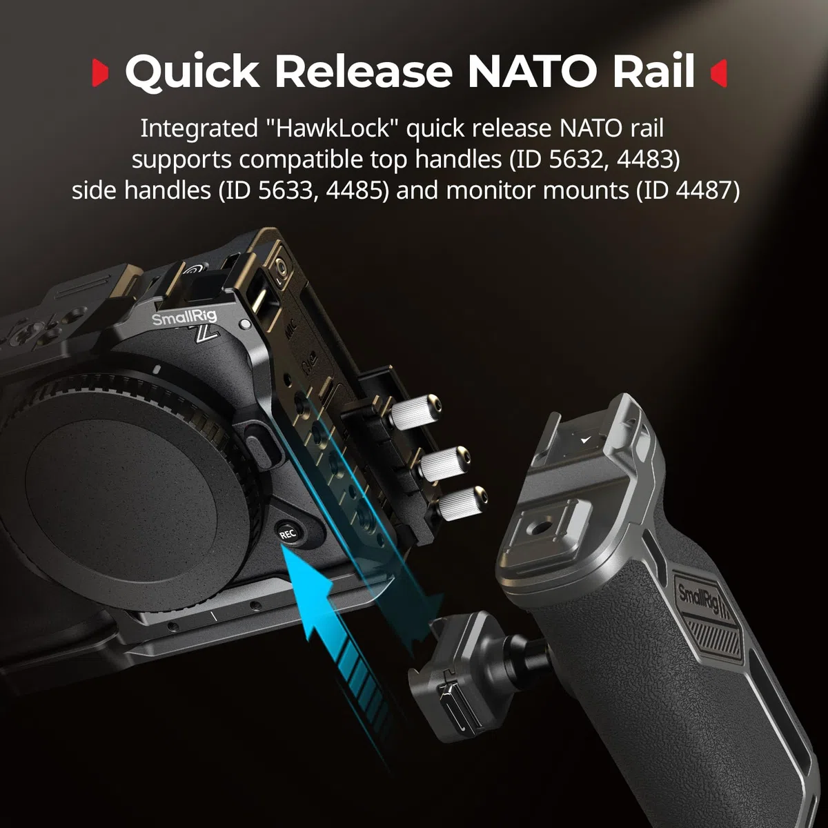 SMALLRIG Mezza gabbia per Nikon ZR, guida NATO a sgancio rapido HawkLock integrata, fori filettati da 1/4"-20, piastra QR per Arca, per DJI RS 4 / RS 4 Pro/RS 3 Pro cardanici, per treppiedi, 5905