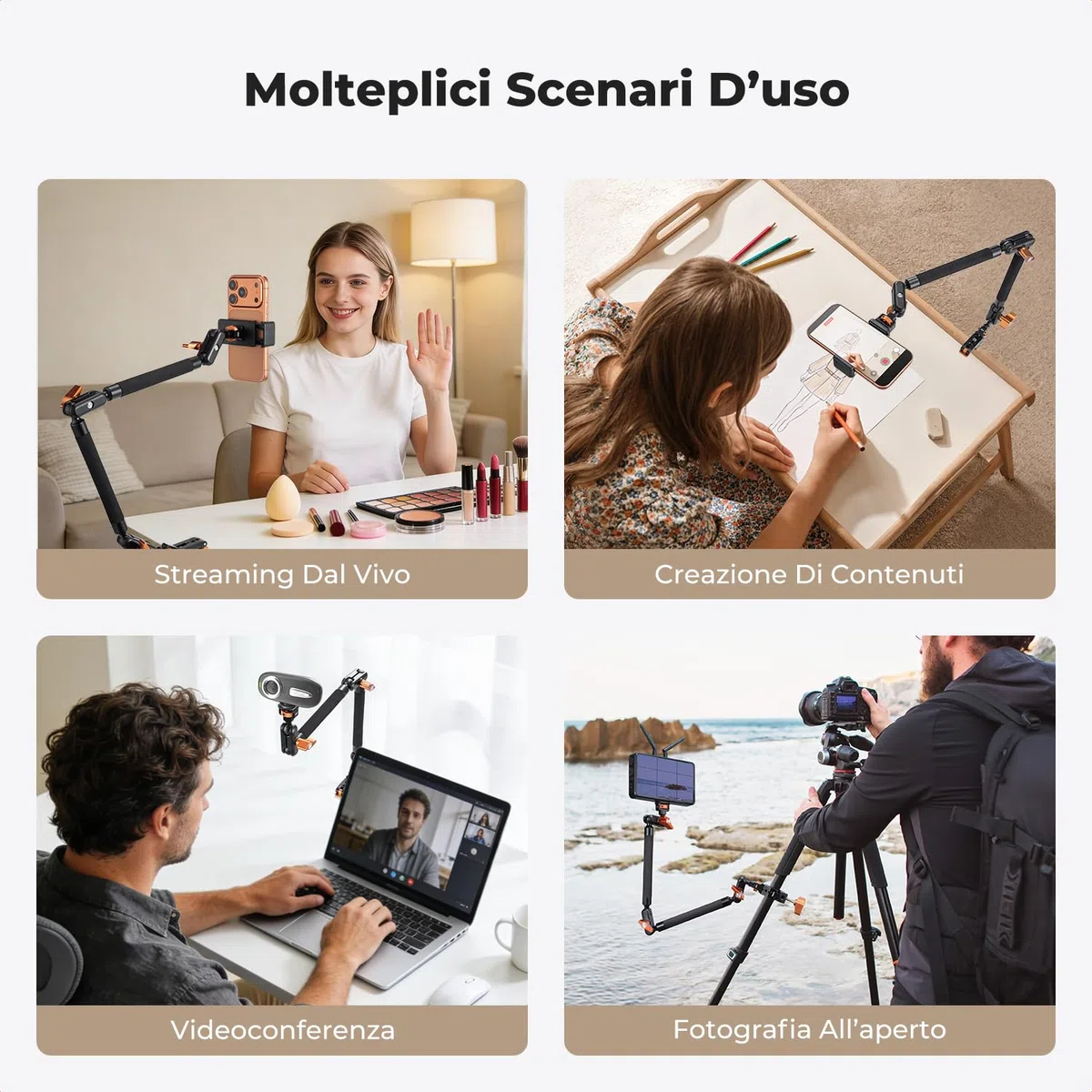 K&F CONCEPT Braccio Magico Flessibile da 22 Pollici con Vite 1/4", Supporto Webcam e Fotocamera da Scrivania, Braccio Articolato per Streaming, Microfono, Luce LED e Action Cam