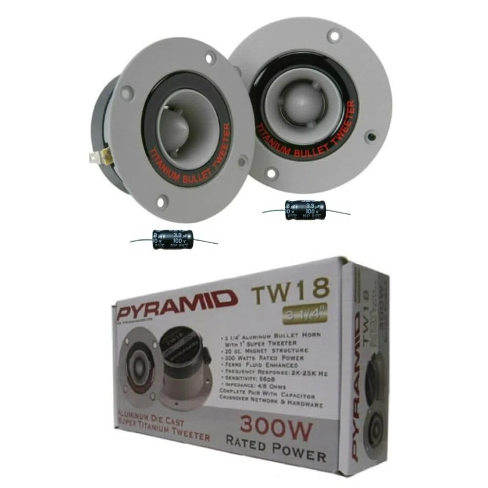 KIT SET PER PYRAMID TW18 2 SUPER TWEETER grigi da 150 watt rms e 300 watt max, da 9,80 cm di diametro e 98 db, con ridotta profondità solo 3,90 cm, a coppia + condensatori omaggio