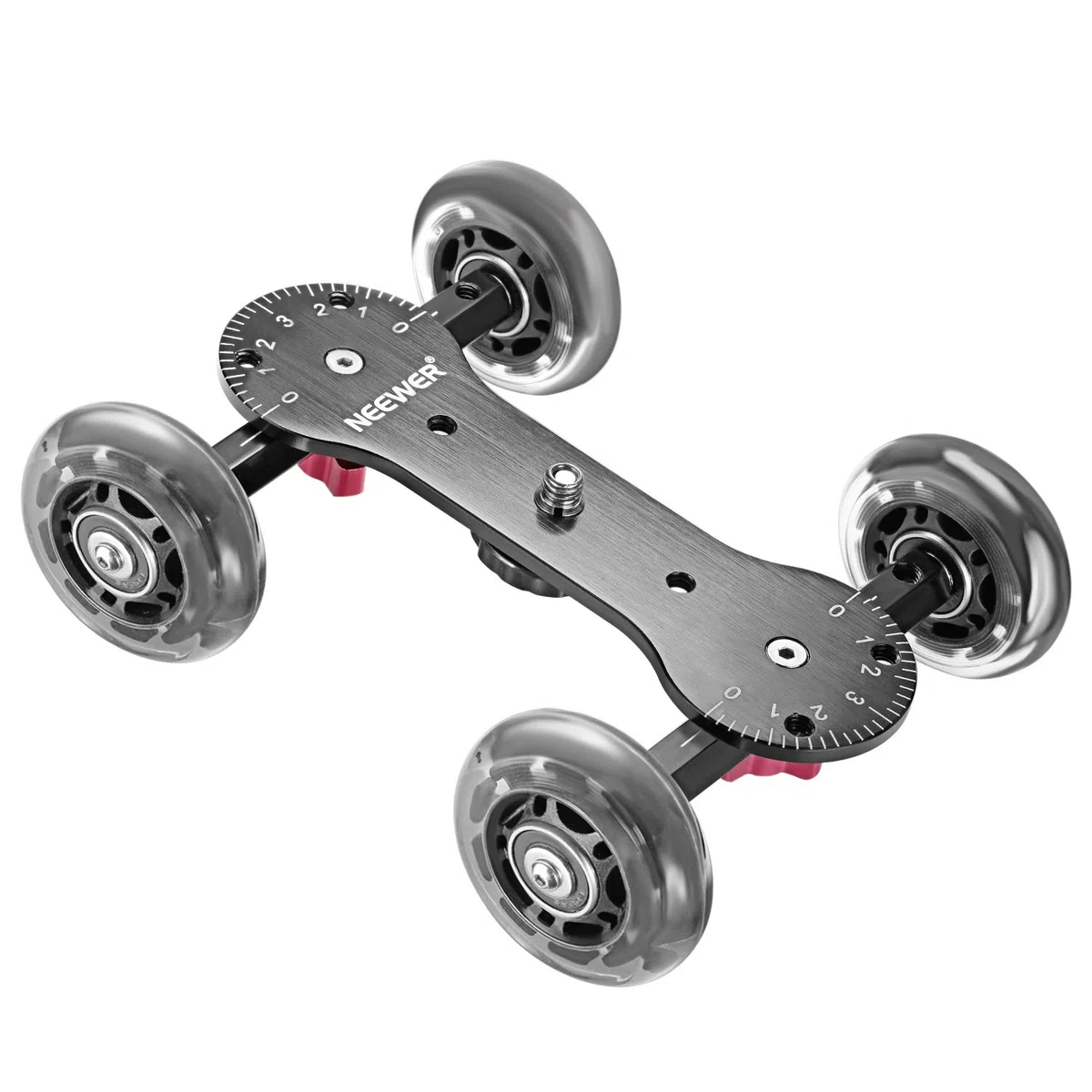 Neewer Carrello scorrevole da tavolo per fotocamera in scala con capacità di carico di 10 kg, aste in alluminio, ruote in gomma girevoli da 1/4" 3/8", filettatura a vite per videocamere DSLR (nero)
