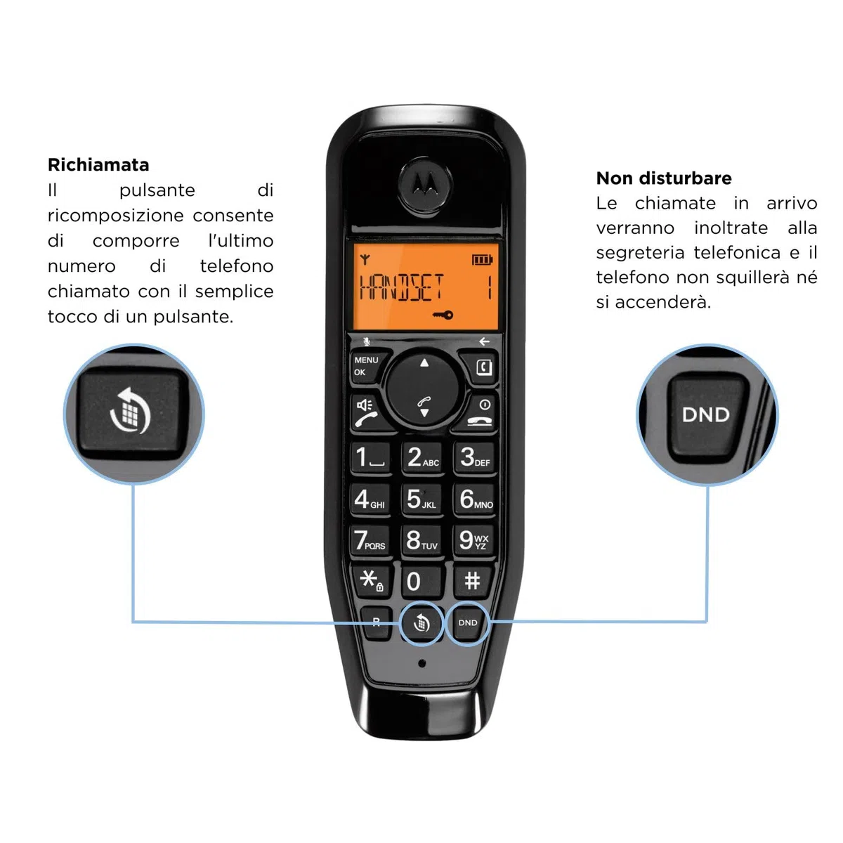 Motorola Voice - Telefono cordless digitale S1201 serie S12 con blocco chiamate e funzione Non disturbare, vivavoce, rubrica fino a 50 nomi e numeri, display luminoso