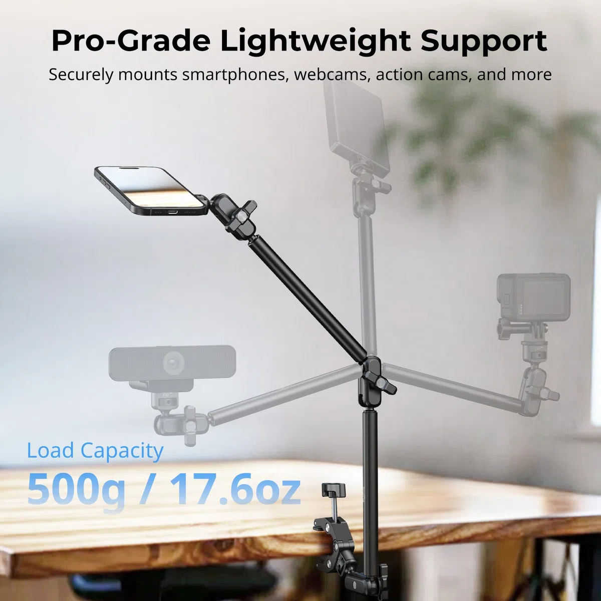 SMALLRIG - Kit Braccio Magico con Morsetto da Scrivania per MagSafe per iPhone, Braccio Flessibile Regolabile a Due Fasi da 55 cm / 21,6" con Presa Sicura per Smartphone, Webcam, Action Cameras - 5626