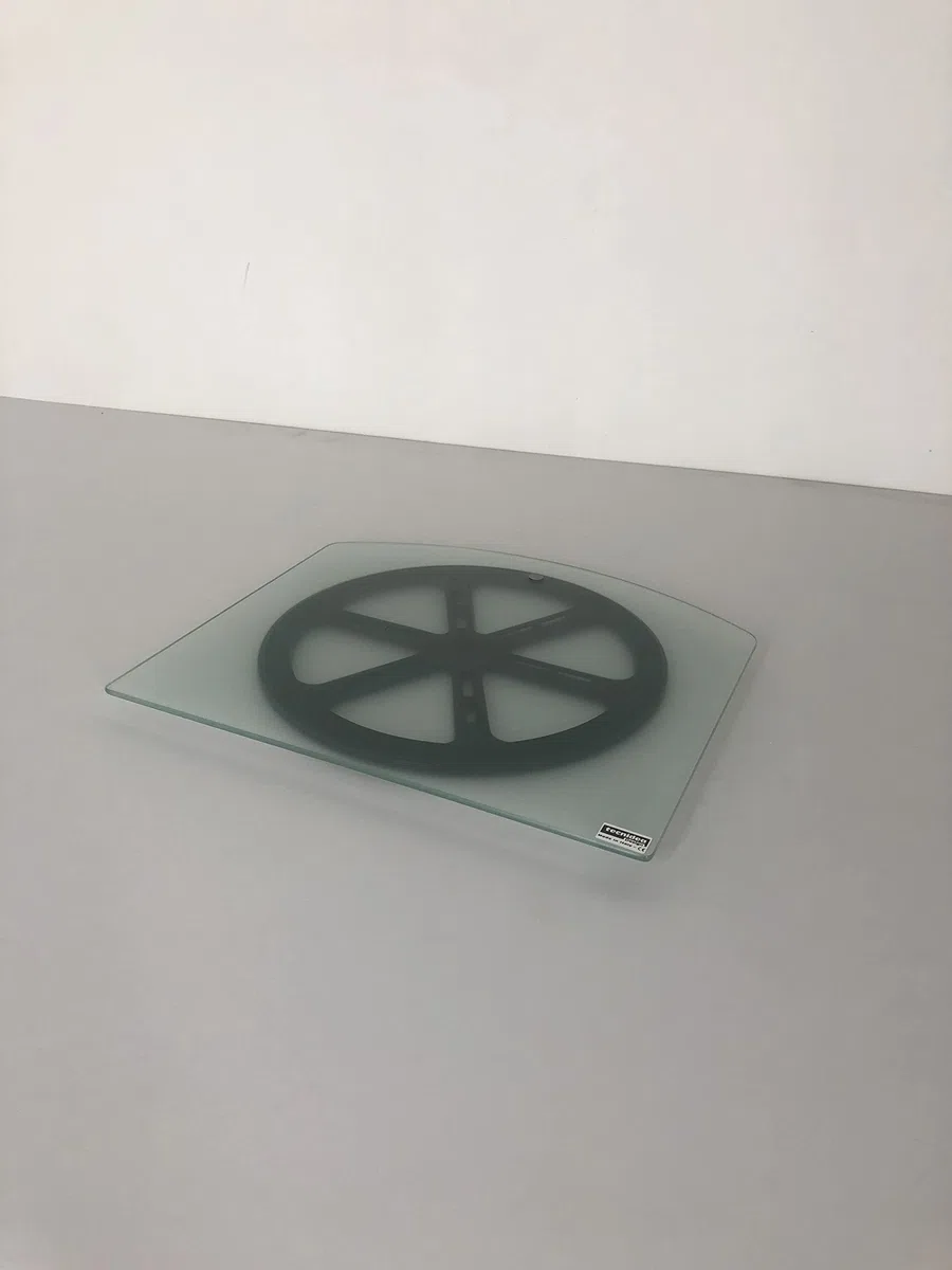 Base girevole, supporto per tv e pc in vetro sagomato temperato satinato dimensioni cm 40x36 -GK40