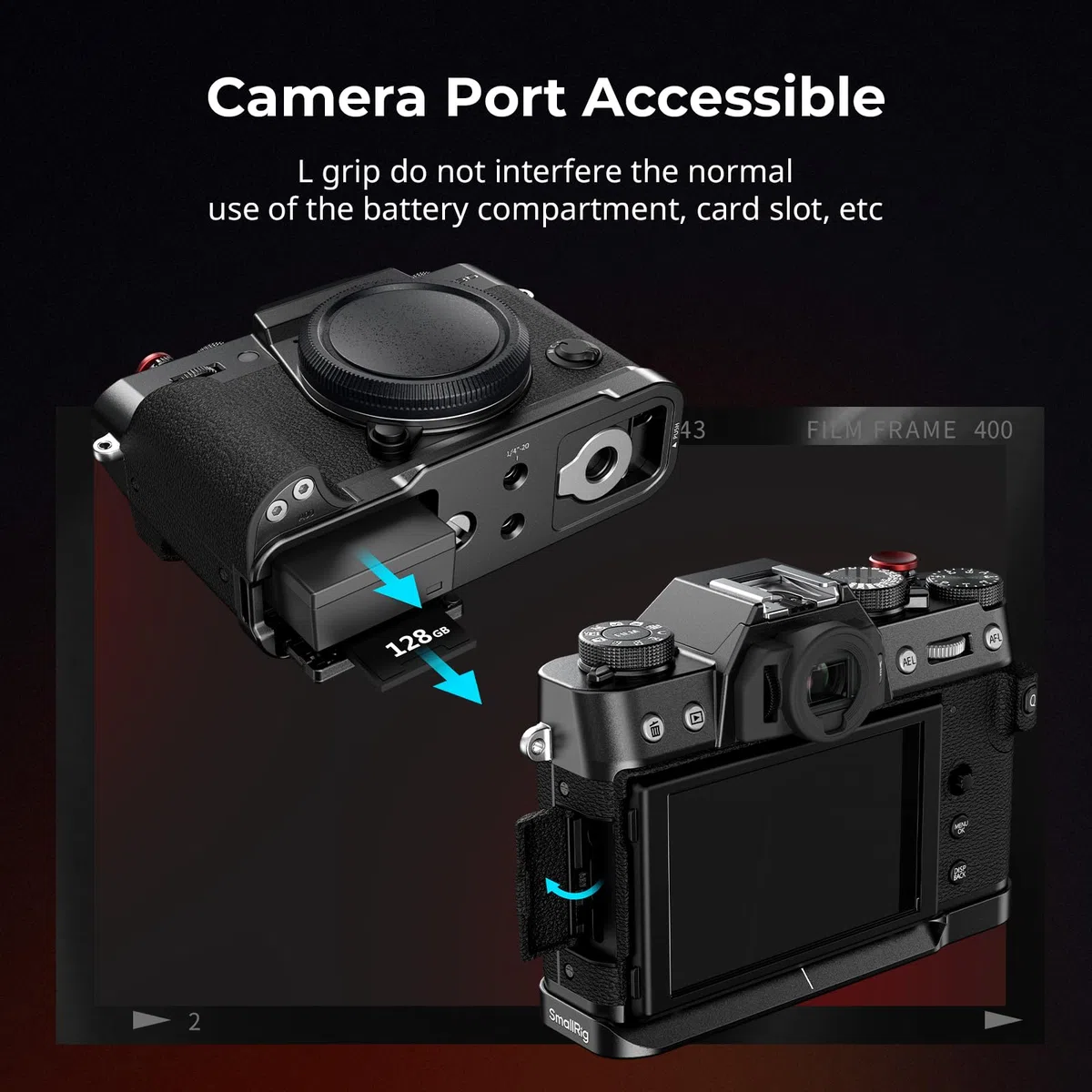 SMALLRIG Impugnatura in silicone a forma di L per fotocamere FUJIFILM X-T30 III/X-T30 II/X-T30, piastra a sgancio rapido integrata per Arca-Swiss, filettatura 1/4"-20, più leggera, scatto (nero