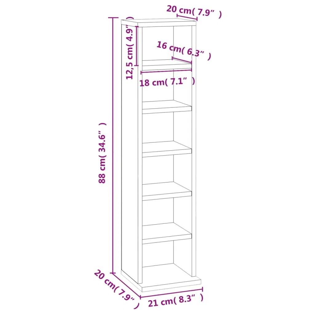 Generico Mobile Porta CD Bianco 21x20x88 cm in Legno Multistrato Mobili, Armadietti e portaoggetti (7,72KG)
