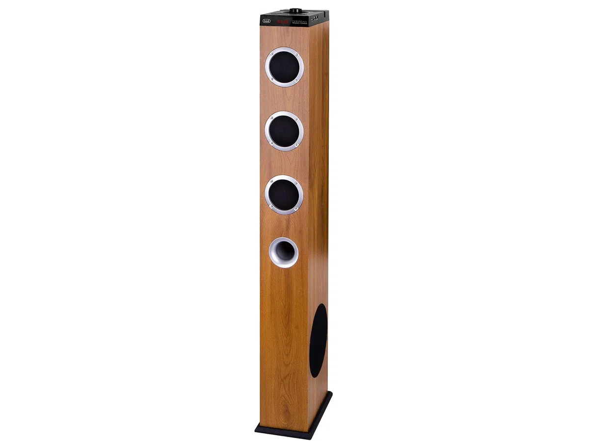 Trevi XT 10A8 BT, Altoparlante Bluetooth Amplificato Potente con Telecomando, Potenza 60W, USB charge, Ingressi AUX-IN, MP3, con Piedistallo Superiore per Appoggio Tablet, Smartphone, Legno