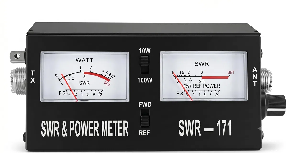 SWR-171 Rosmetro Wattmetro Analogico 1.5-150 MHz Misuratore di Onde Stazionarie SWR e Potenza 10/100W per Radio CB e VHF con Connettori PL (UHF) Compatto e Portatile