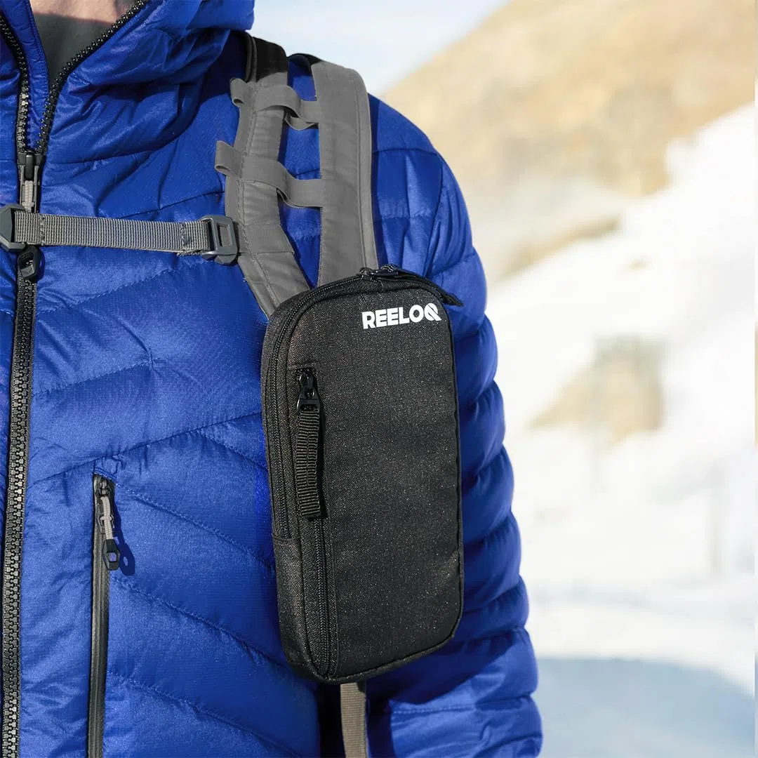 REELOQ Custodia per cellulare invernale per sport all'aria aperta, montaggio su zaino per arrampicata, escursionismo, ciclismo, trekking, nero, borsa facile da montare con scomparto