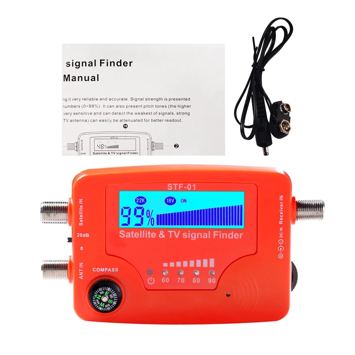 HUIOP 2 in 1 Rilevatore di segnale satellitare e TV LCD Rilevatore di segnale satellitare digitale portatile Misuratore di del segnale dell'antenna TV Rilevatore di segnale con bussola e allarme