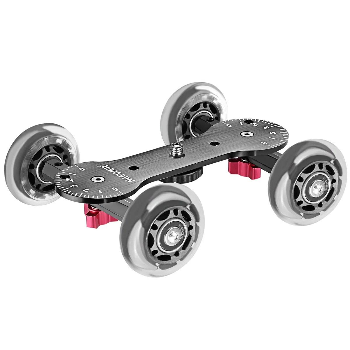 Neewer Carrello scorrevole da tavolo per fotocamera in scala con capacità di carico di 10 kg, aste in alluminio, ruote in gomma girevoli da 1/4" 3/8", filettatura a vite per videocamere DSLR (nero)