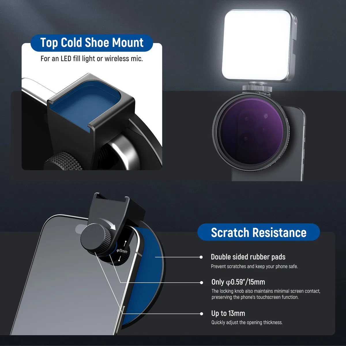 NEEWER Kit 67mm Filtri ND2-ND32 Variabile per Lenti Telefono, Phone Clip con Cold Shoe, Filtro ND Variabile HD per iPhone 17 16 15 Pro Max 14 13 Galaxy S24 S25 Ultra