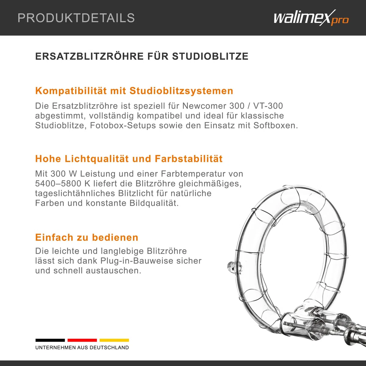 Walimex Pro VT-300 Ersatzblitzröhre für Studioblitzleuchte