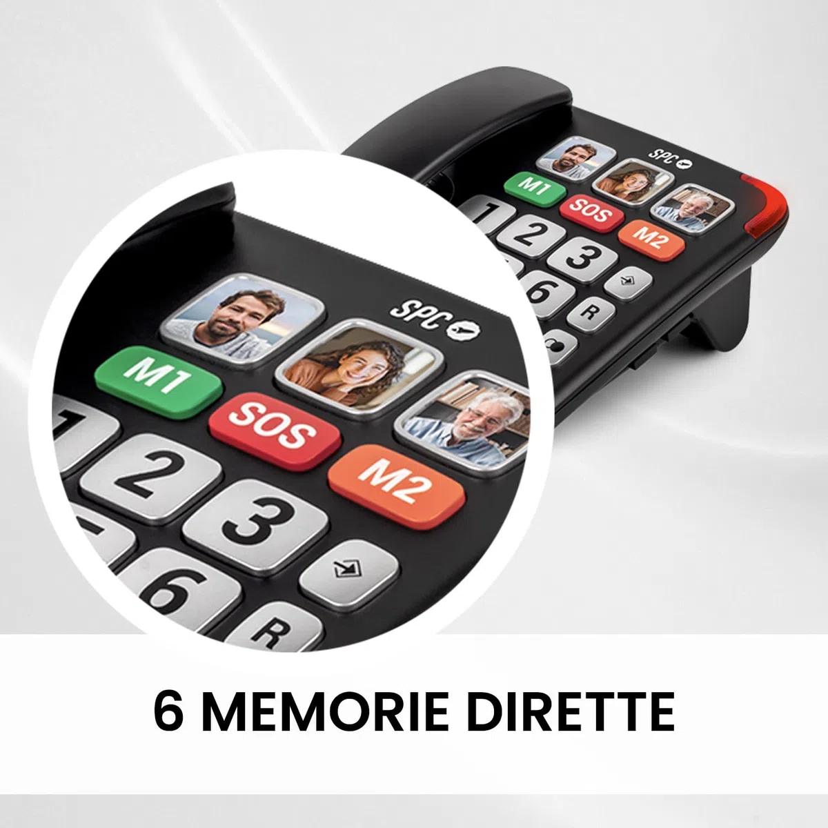 SPC Comfort Numbers Pro – Telefono fisso per anziani con tasti grandi e suoneria forte | Volume chiamata amplificabile +20dB | 6 memorie dirette, vivavoce | Compatibile con apparecchi acustici - Nero