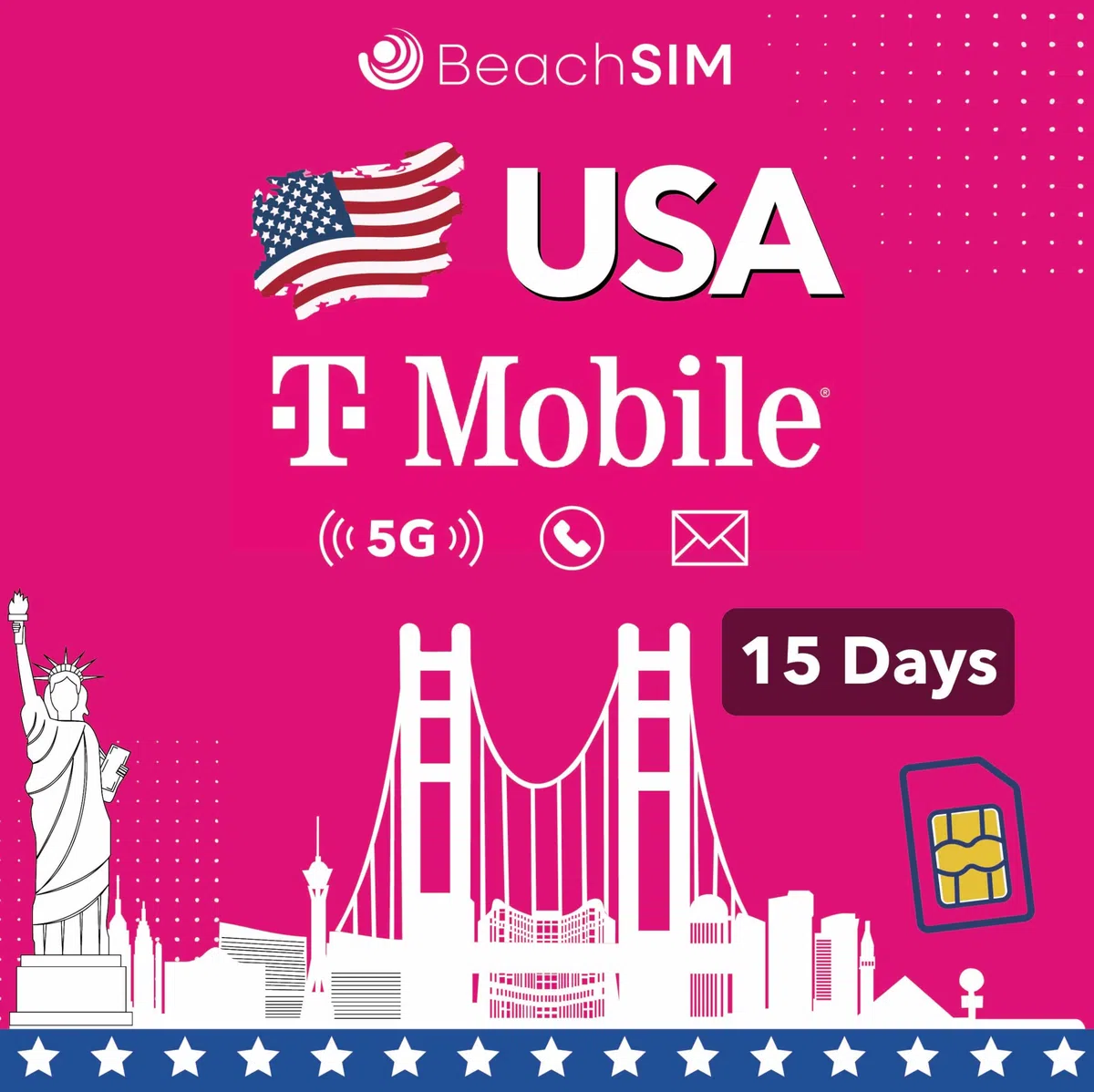 Carta SIM USA 15 Giorni | Dati Illimitati, Chiamate & SMS | Rete T-Mobile | Scheda Telefonica US per Turisti, Business, Erasmus+ e Viaggi negli Stati Uniti