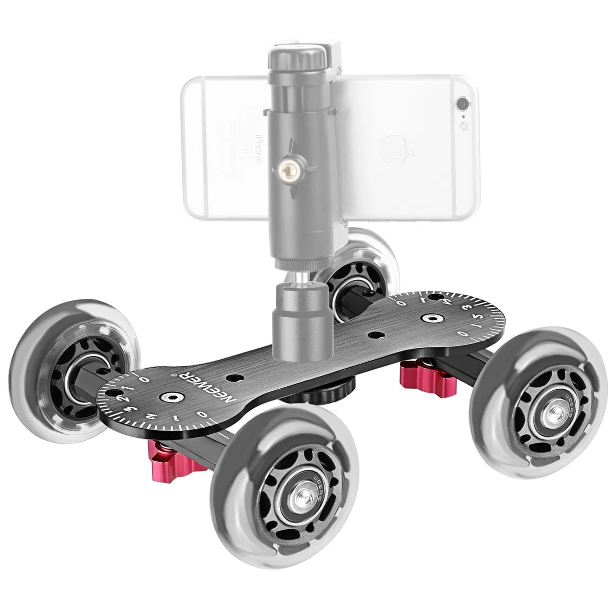 Neewer Carrello scorrevole da tavolo per fotocamera in scala con capacità di carico di 10 kg, aste in alluminio, ruote in gomma girevoli da 1/4" 3/8", filettatura a vite per videocamere DSLR (nero)