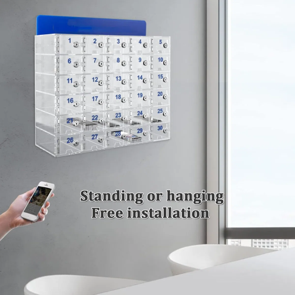 Caja de Almacenamiento para teléfonos móviles Soporte acrílico para teléfonos móviles Caja de Almacenamiento de Escritorio la de Pared para teléfonos móviles con Cerradura y Le