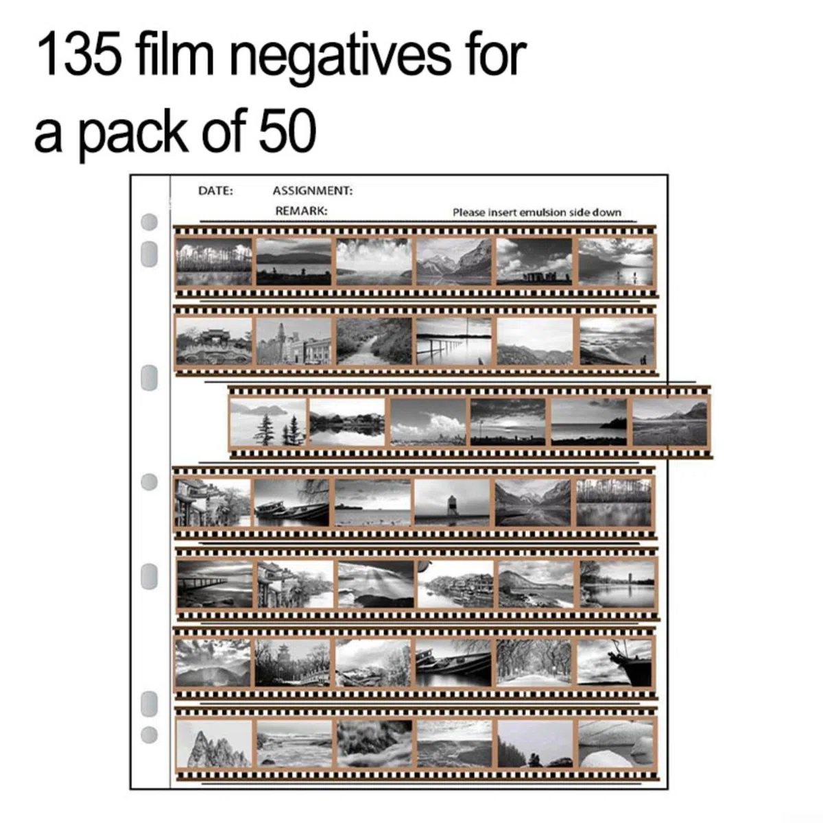 50 sacchetti per pellicola di archiviazione senza acidi, per pagine negative, senza acidi, trasparenti, per album di archiviazione, raccoglitori per pagine con foro (135, una confezione da