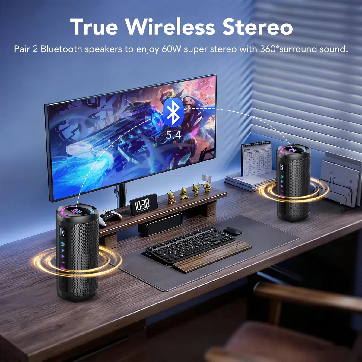 Cassa Bluetooth 5.4 Potente 20W, Doppio Driver Basso, 20H Autonomia, Casse Bluetooth Portatile con 2 EQ Modalità+Display Digitale, 7 RGB, TF, Accoppiamento TWS, Altoparlante Bluetooth da Esterno Feste