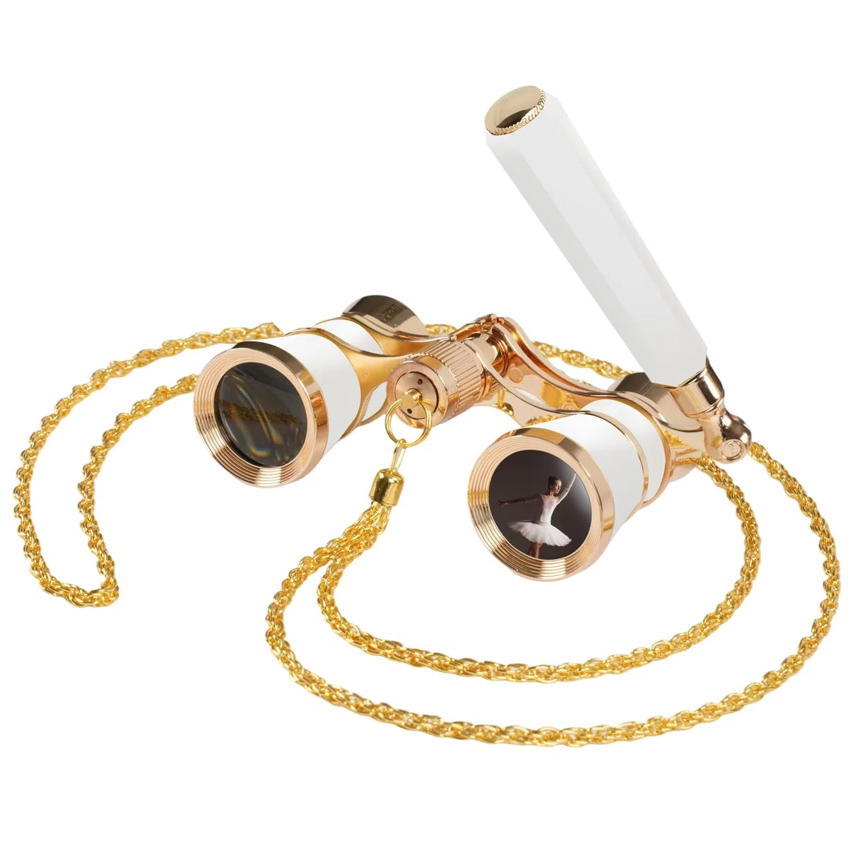 Binocolo da Teatro 3x25 Bianco - Vintage Portatile con Manico e Catena, per Opera, Concerti e Regali