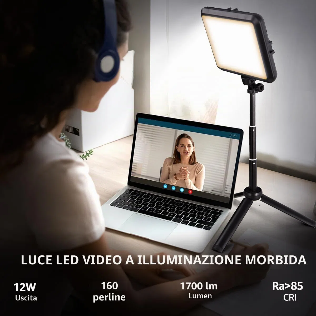 Kit di illuminazione per fotografia, 2 confezioni di luci video da tavolo a LED 2800K-6500K per riprese/zoom/giochi/streaming/TikTok, luce dimmerabile da 14 * 18 cm con 40-60 cm treppiede NV-8InTPLT2P