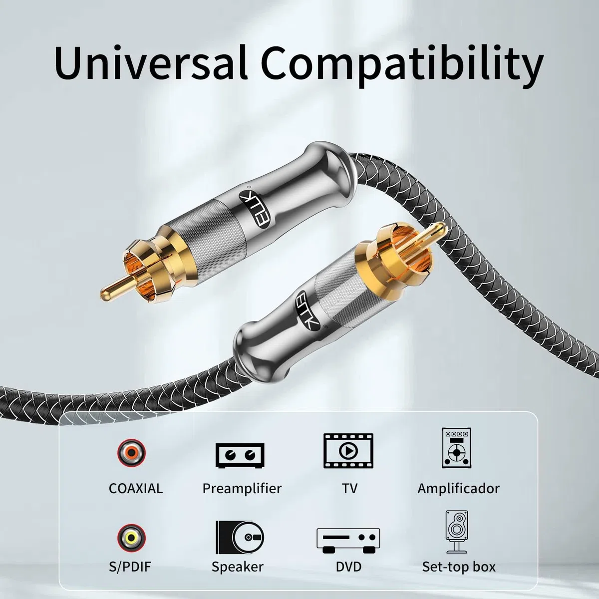 EMK Cavo RCA Cavo per Subwoofer Cavi Audio RCA Coassiale Digitale S/PDIF Placcato oro Maschio a Maschio (Doppio Schermo, Punta Divisa), Cavi COAXIAL per altoparlanti, Soundbar, TV, Mixer, DVD (8 m)