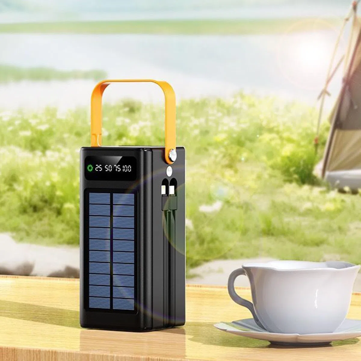 Batteria esterna solare, pacco esterno da 120W, 50000mAh attrezzatura di sopravvivenza con torcia e cavi integrati, unità di ricarica portatile per tutti i dispositivi mobili, viaggi, campeggio ed