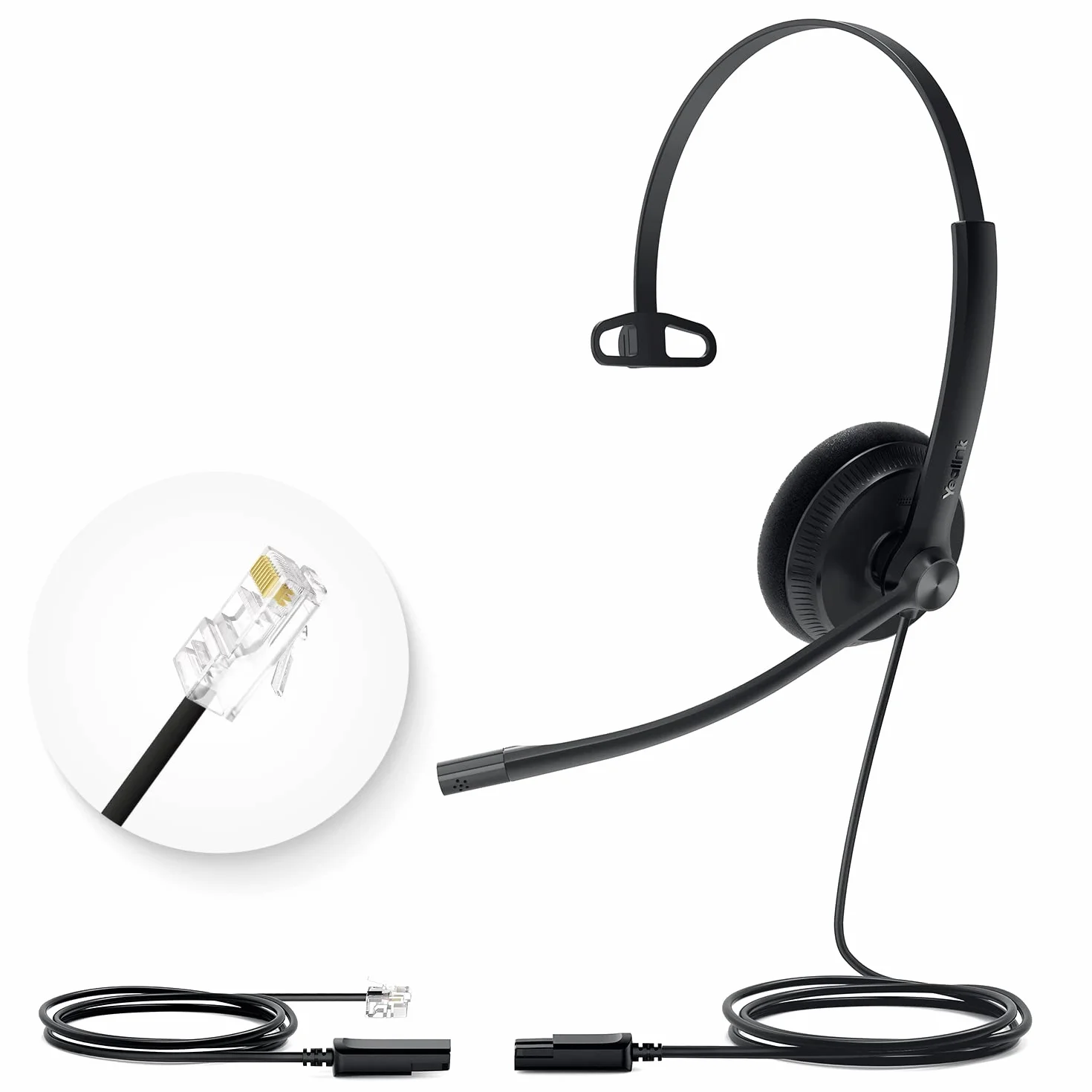 Yealink Cuffie per telefoni da ufficio YHS34 Lite QD a RJ9, compatibili con telefoni Poly Grandstream, cuffie fisse da scrivania con microfono, cavo mono da 72 g/2,1 m