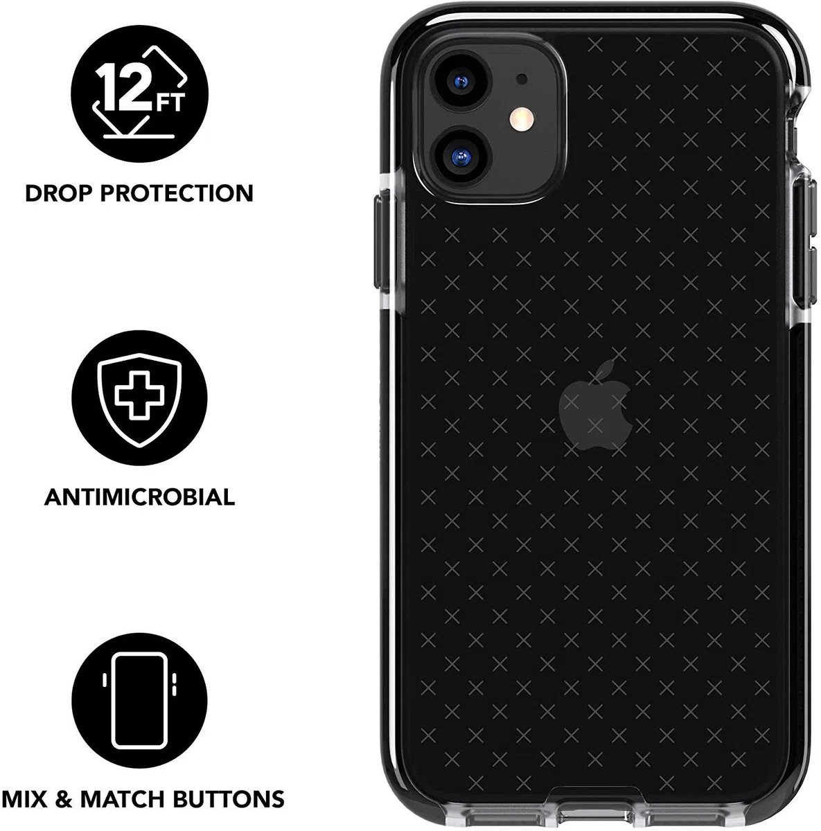 tech21 Evo Check Custodia Protettiva Sottila Dura per iPhone 11 - Grigio Fumo/Nero