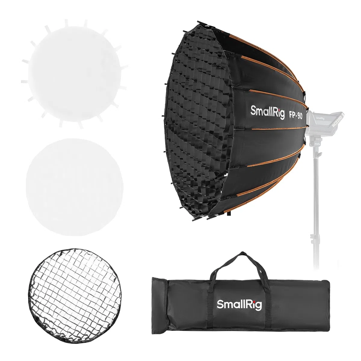 SmallRig FP-90 - Softbox parabolico 35,4" con supporto Bowens per fotografia da studio, softbox a cambio rapido con griglia a nido d'ape, diffusori, per SMALLRIG RC 220 Pro, per Neewer per Godox per