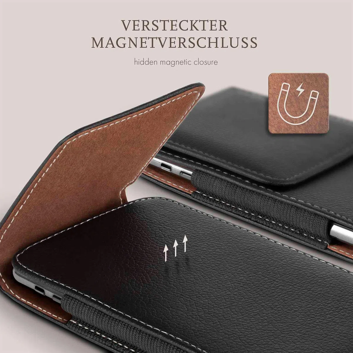 moex Custodia Plug Case per Samsung Galaxy S26 con clip per cintura, in pelle PU, da inserire in pelle, colore: Nero