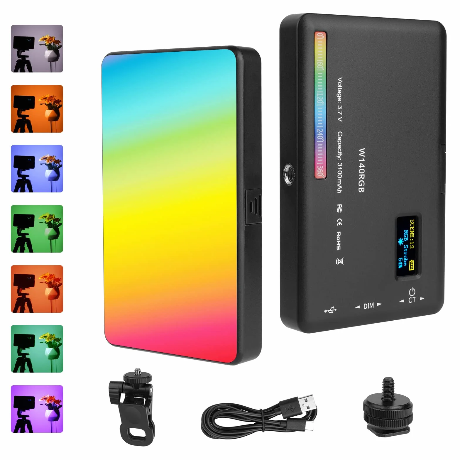 AXFEE Luce video, W140 RGB CRI95+ 2500K-9000K Dimmerabile Luce LED Fotografica, Pannello Luce LED, Ricaricabile USB con Batteria da 3100 mAh per Tiktok/Foto di Prodotti/videocamere DSLR, Fotografia