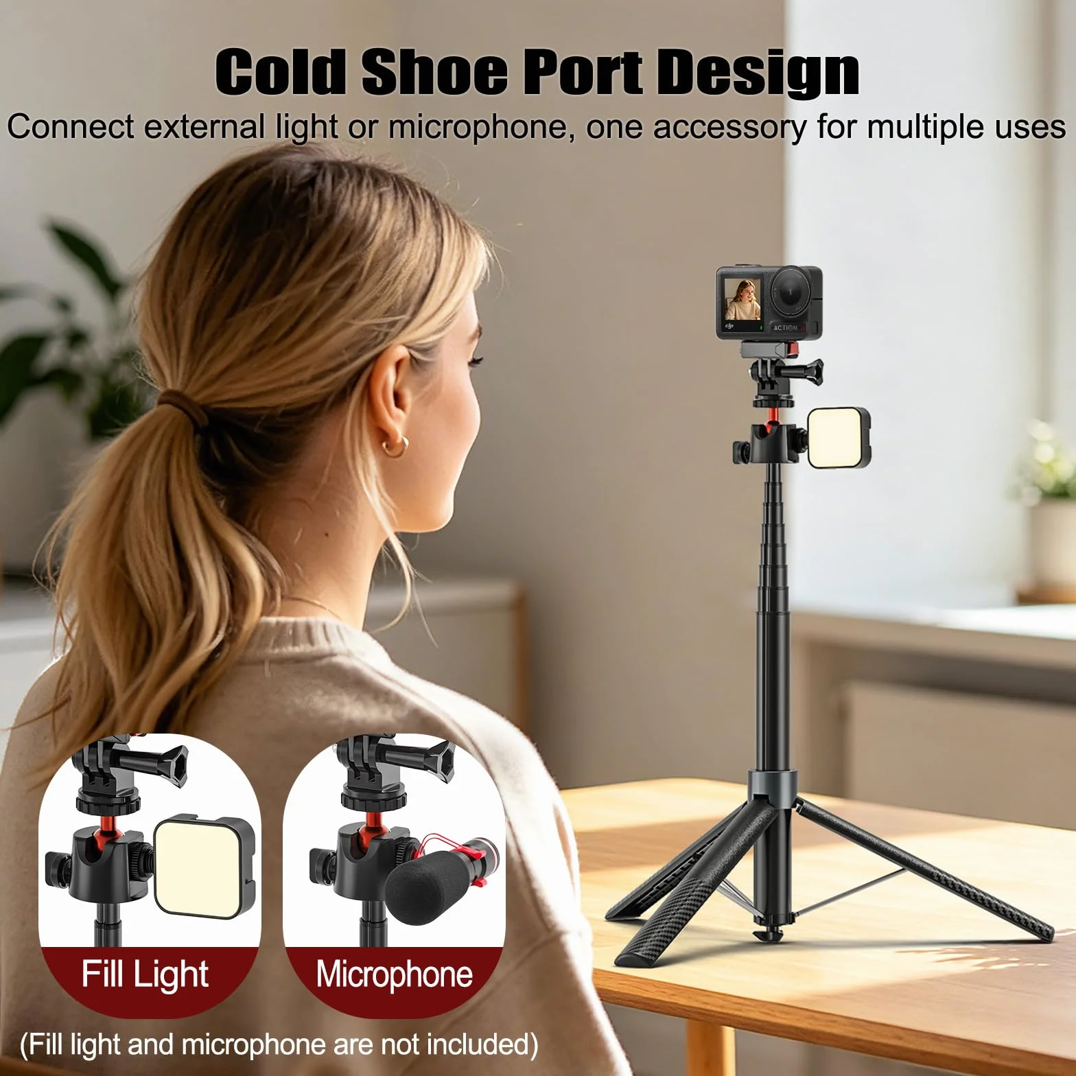 Bastone Selfie Treppiede 170cm per DJI Osmo Pocket 4 3 DJI Action 5 Pro/4 Insta 360 X5 X4 GoPro Hero 13/12/11/10 Black, Selfie Stick Treppiede da Viaggio/Supporto/Accessori 2-in-1 per Action Cam