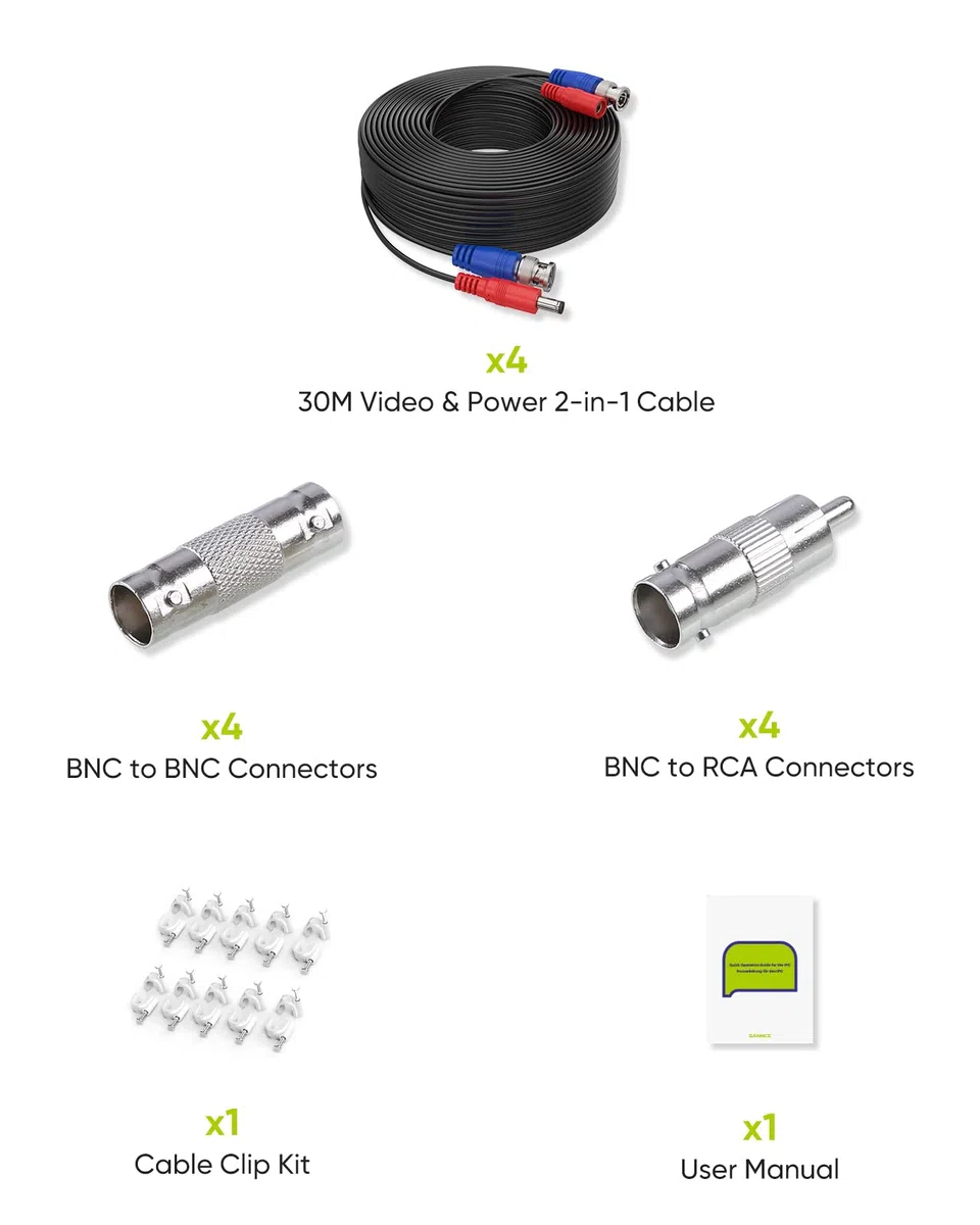 SANNCE Generico Video BNC e Cavo di Alimentazione con Connettore per CCTV Telecamera di Sorveglianza/Sicurezza Connettore 30 m/100 piedi