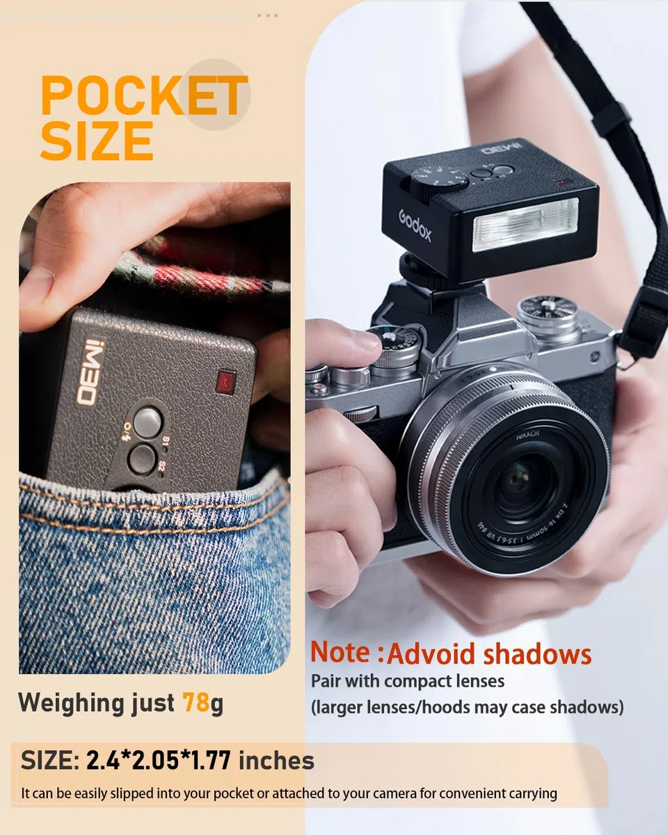 Godox iM30 Godox Flash GN15 con 7 livelli, CCT 6000K ± 200K, IM 30 mini flash manuale per Sony zv1/Sony zve10/Canon/Ricoh gr3/Fuji f1-230 flash full-power