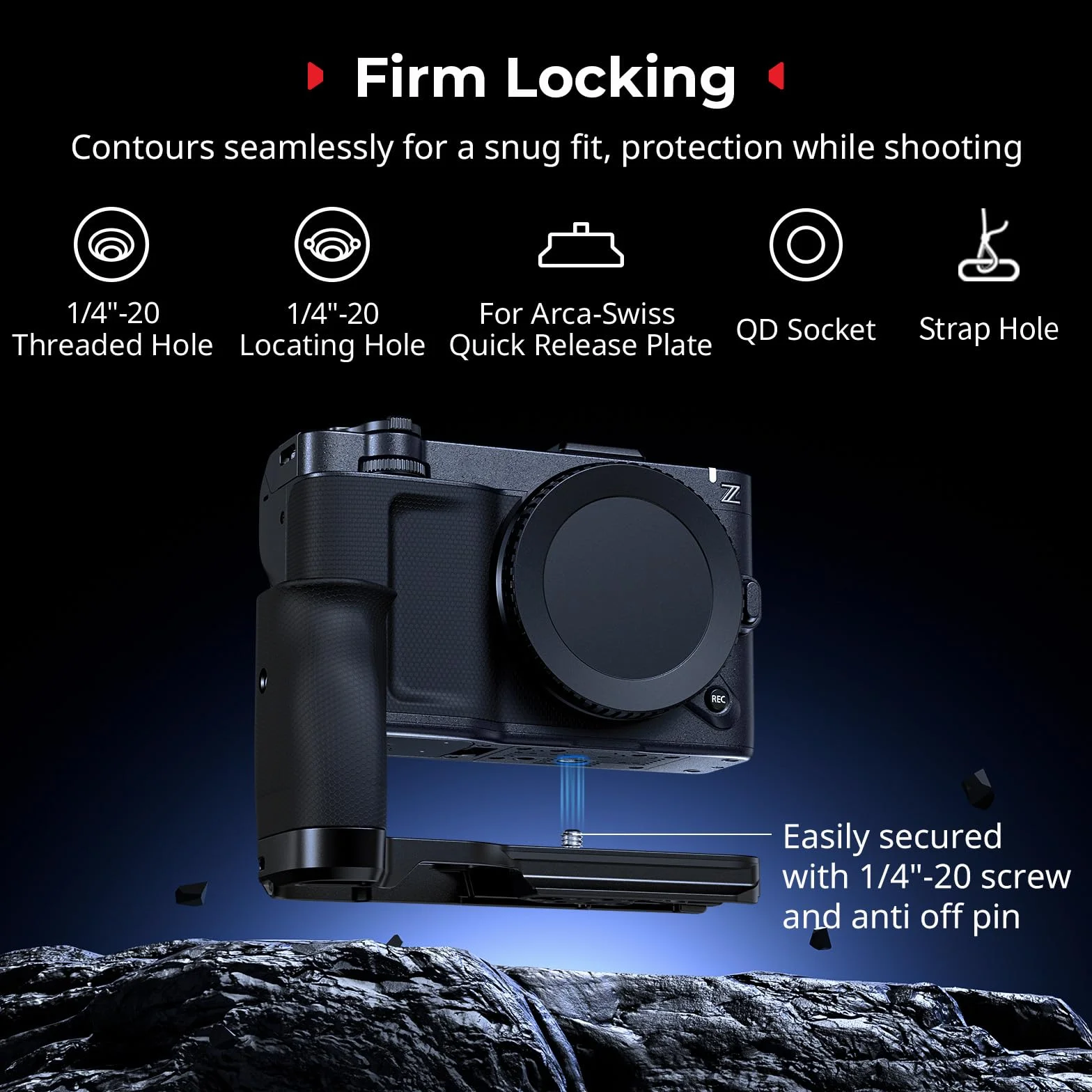 SmallRig Impugnatura a L per Nikon ZR con impugnatura ergonomica in silicone, con filettatura da 1/4"-20, chiave magnetica, piastra a sgancio rapido integrata per Arca, 5466
