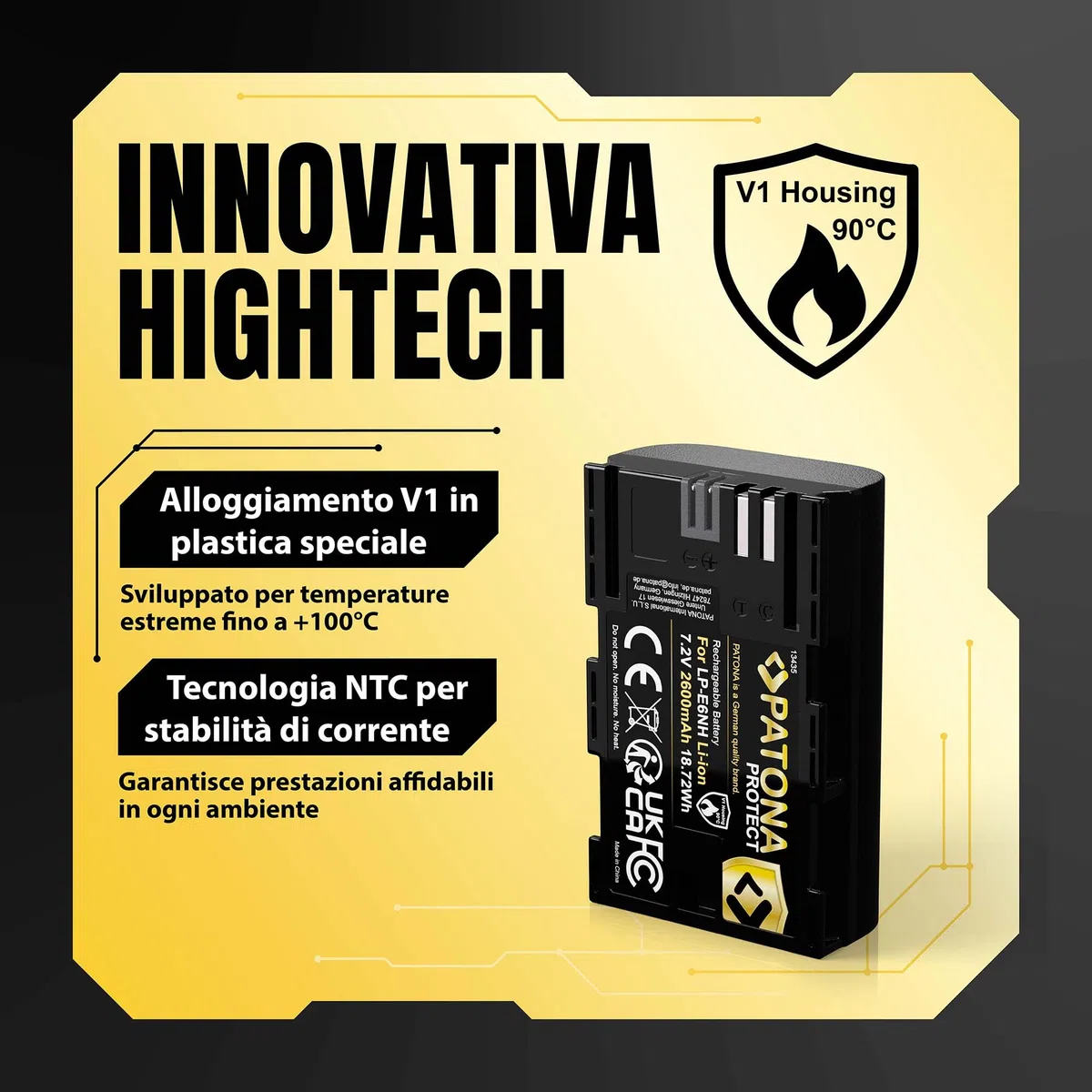 PATONA 2x Protect Batteria LP-E6NH 2600mAh – ricambio per Canon LP-E6 LP-E6N LP-E6NH – compatibile con EOS R5 R6 R6II R7 5D III/IV 6D 7D 90D – sensore NTC e guscio V1 ignifugo