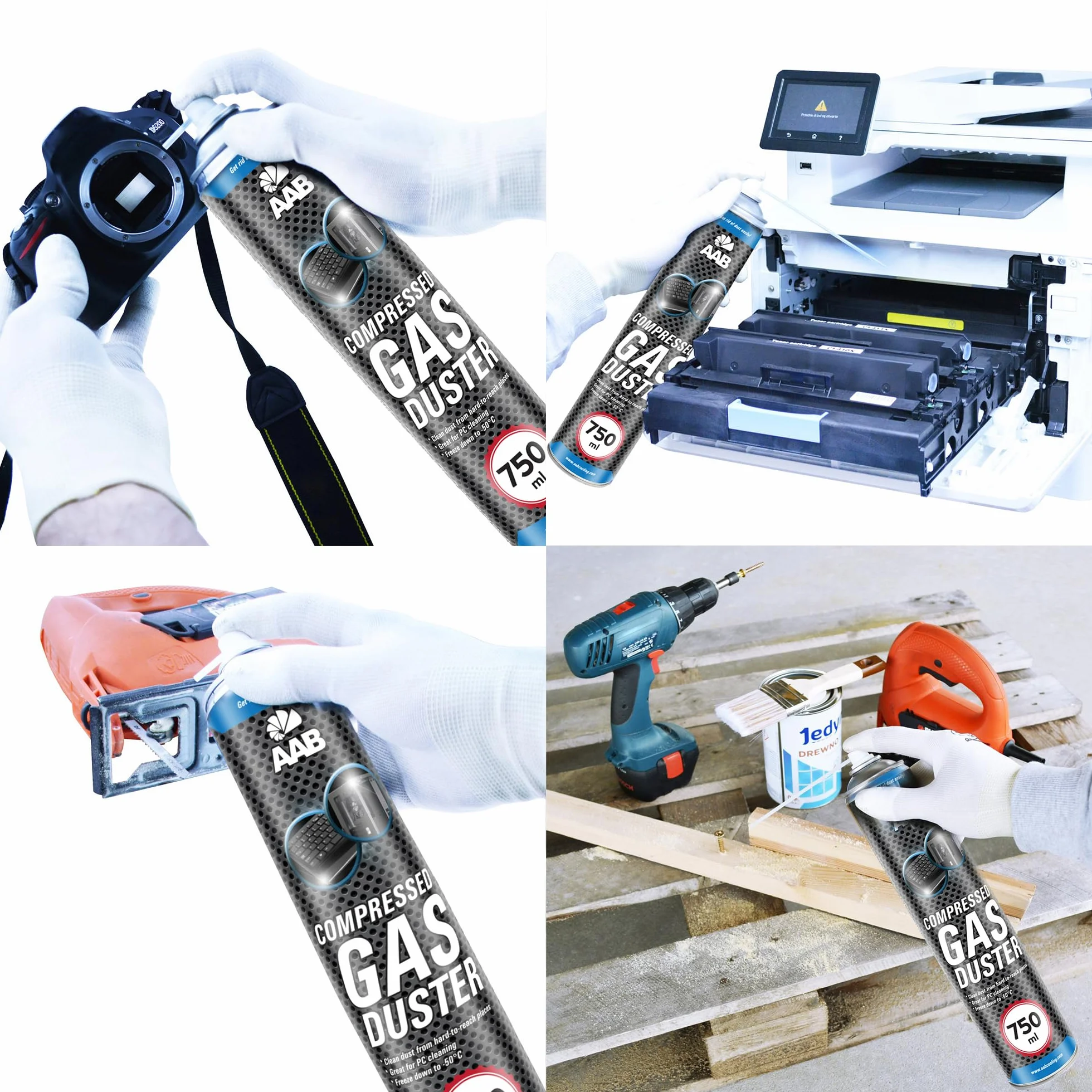 24 x AAB Bomboletta d’Aria Compressa 750ml per Pulire Accessori PC, Tastiera, Televisioni, Fotocamere e Altri, Spray Contatti, Spray con Tubo di Estensione, Rimozione di Polvere, Compressed Air