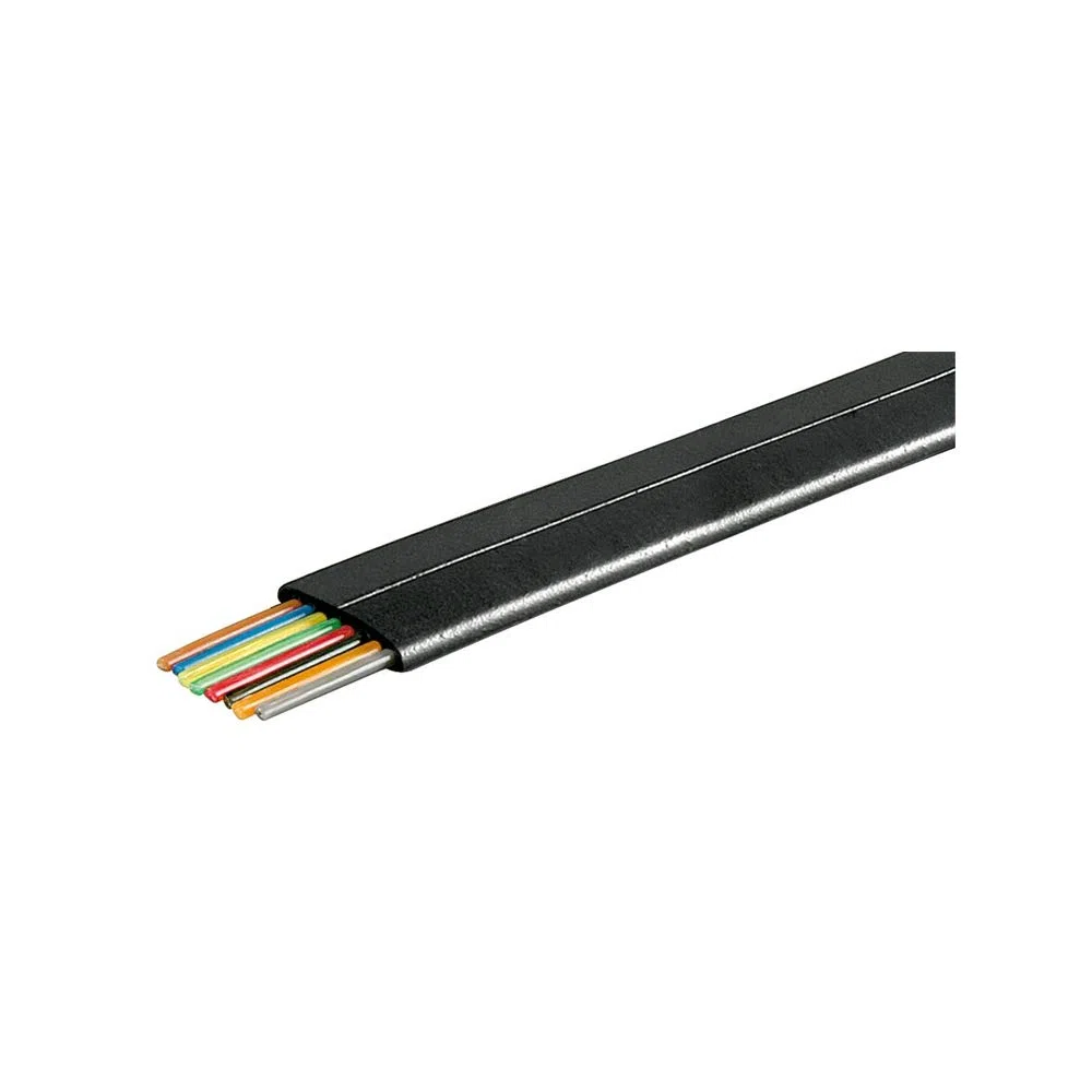 Goobay 93308 Cavo Piatto Telefonico 100m Bobina, AWG 28, CCA, Alluminio Rivestito di Rame, 8 Fili, Nero, 100m Lunghezza del Cavo